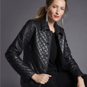Chico's Black Quilted Faux Leather Jacket